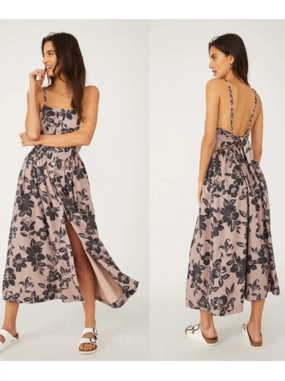 Free People The Perfect Sundress Linen Blend Tropical Floral Button Front Dress